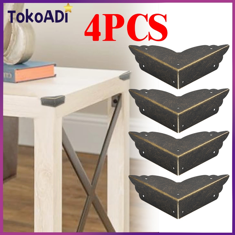 4PCS/1SET Perunggu Cover Pelindung Penghias Sudut Siku Pojokan Kotak Koper Meja Box Boks Peti Kayu V