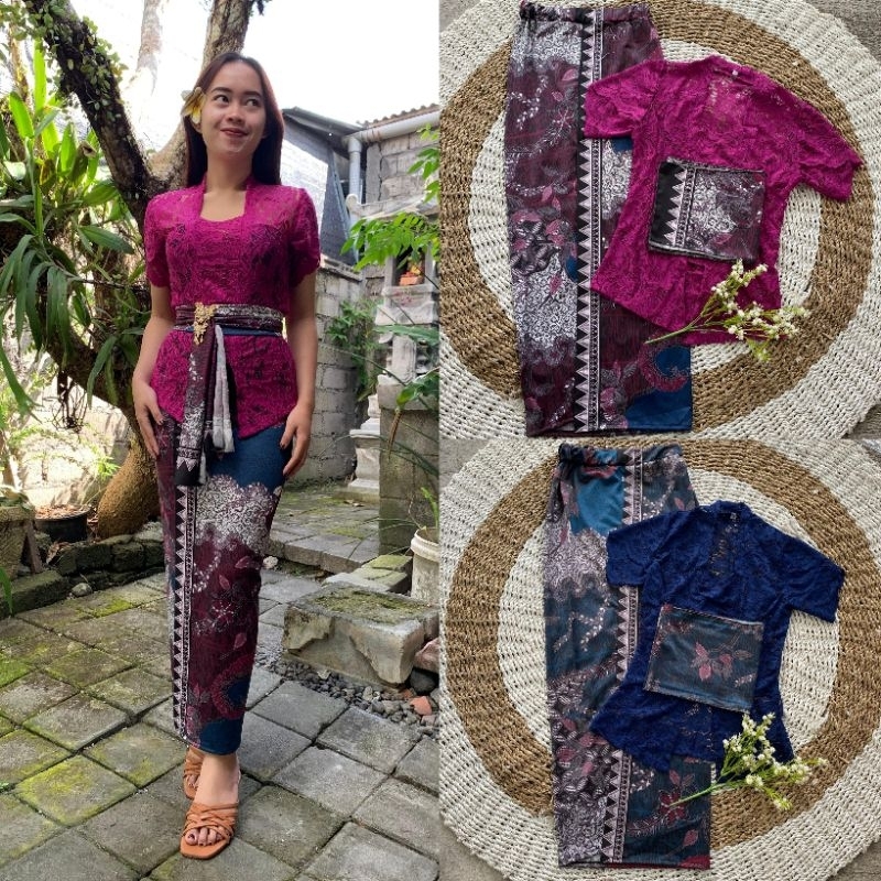 Setelan Kebaya Brokat Bali Dewasa Lengan Pendek