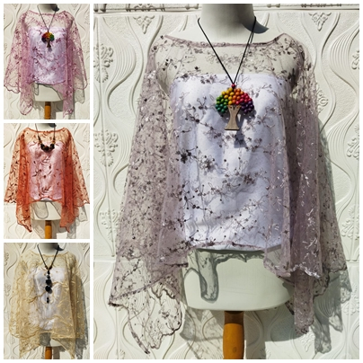 Brokat Wanita Kondangan Outer Cape Batwing Brukat Tille Premium Mutiara Outwear Baju Cewek Kebaya Ko