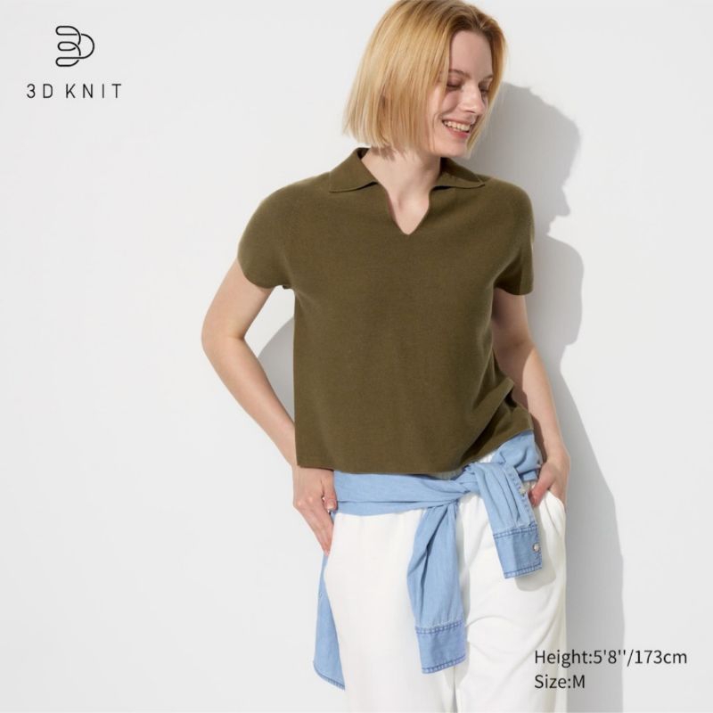 WOMEN Sweater Polo 3D Knit lengan pendek Uniqlo | 3D Knit Polo Short Sleeve Sweater Jastip Uniqlo