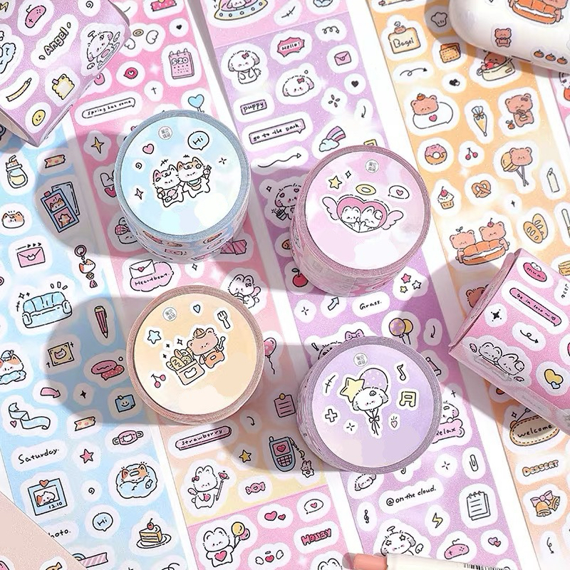 

sticker roll aesthetic lucu glitter deco photocard korea hewan lucu bear cat bunny readystock B1135