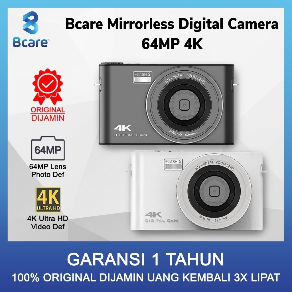 Bcare Mirrorless Digital Camera 64MP 4K / Kamera Pocket 3.0" IPS Touch Screen Display / Kamera Mirro
