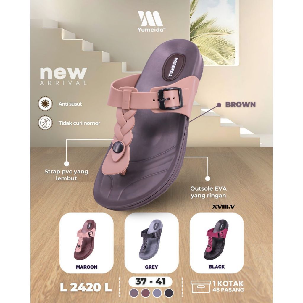 TERMURAH Sandal Jepit Yumeida L 2420 L Sendal Jepit Santai Karet Wanita