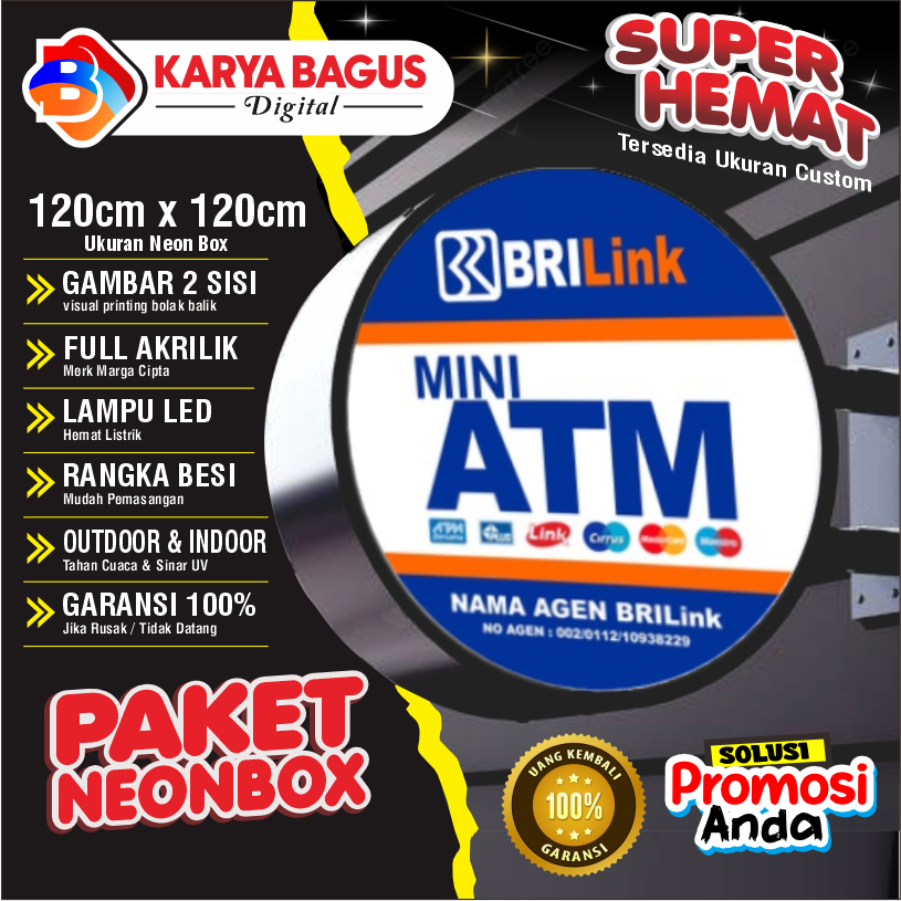 Neon Box BRI Link Bulat / Neon Box Bulat 2 Sisi + Bracket Siap Pasang / Neon Box Akrilik