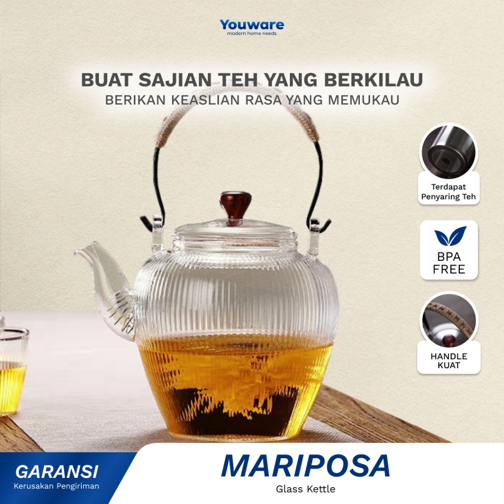 Youware - Mariposa Teko Kaca Premium Aesthetic Tahan Panas Dingin / Teapot Glass Kettle Aesthetic