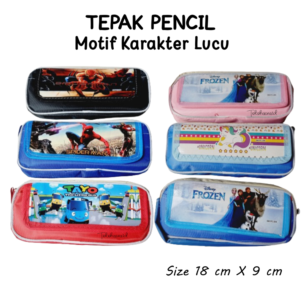 TEMPAT PENSIL MOTIF KARAKTER LUCU / TEPAK PENSIL KARAKTER MURAH / TEMPAT PENSIL KAIN SLETING LUCU