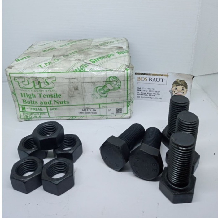Baut Mur Baja M22X50 P2.5 Hitam (Kunci 32 )
