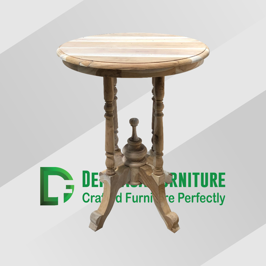 MEJA TERAS BUBUT BULAT KAKI 4 KAYU JATI