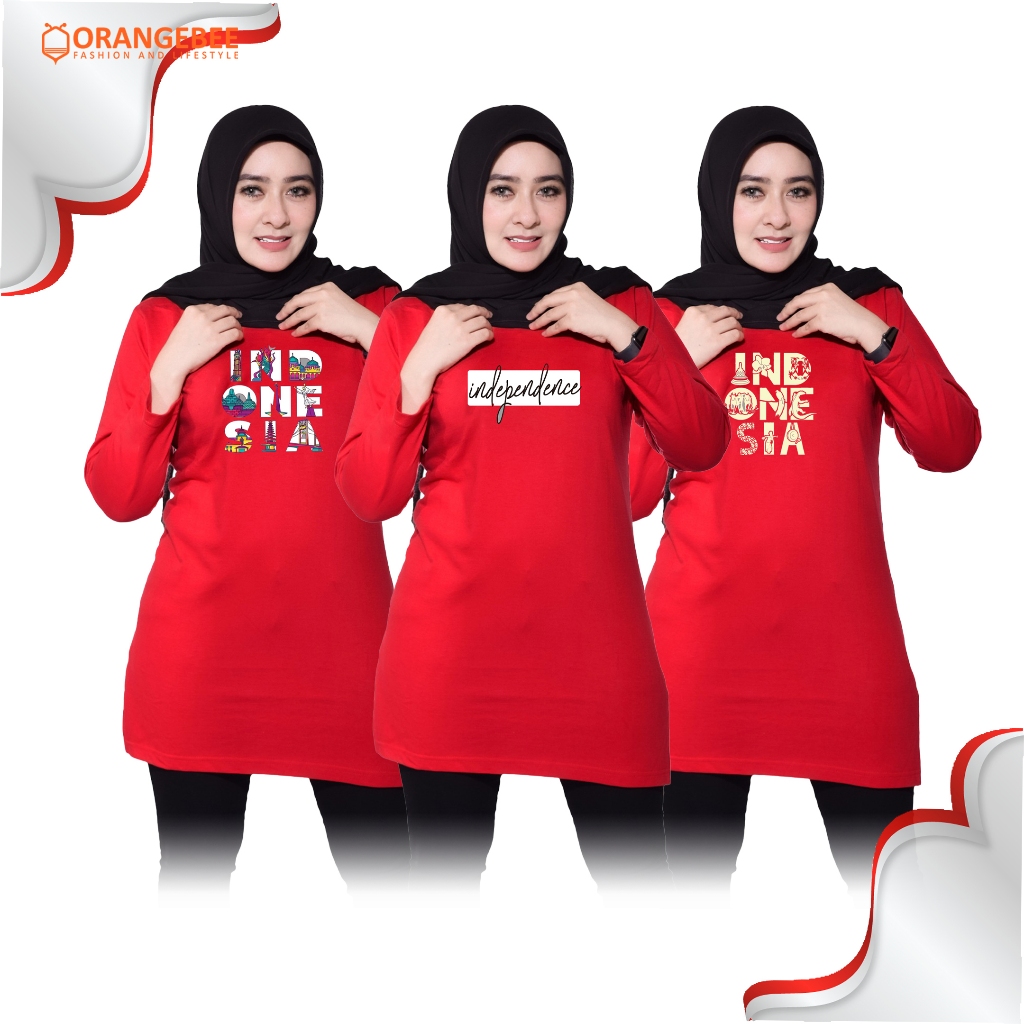 Tunik Kaos - Tunik Muslimah - Tunik Kekinian - Tunik Kaos Muslimah - OrangeBee - Merah Putih - Speci