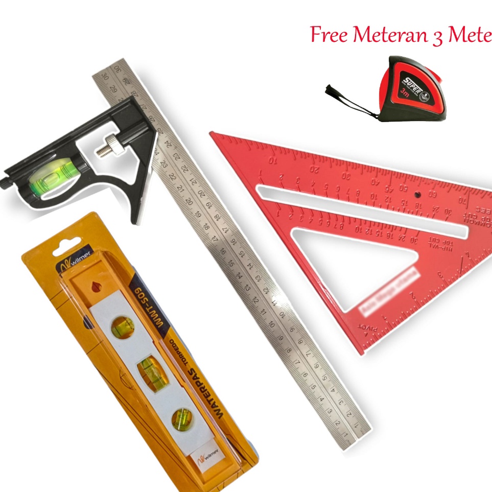 

3ITEM Penggaris Tukang Siku Mistar Multifungsi ada Waterpass penggaris Siku Segitiga 7 Inch Waterpass Torpedo Free Meteran 3M KODE Y7T2