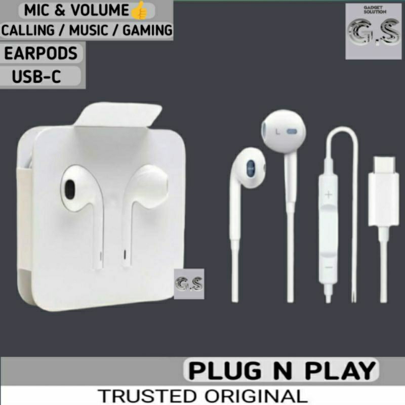 EarPods USB - C Headset Iphone Stereo Type C ip-15-Ipad-MacBook-Mini Air- Pro- EarPhone-HandsFree