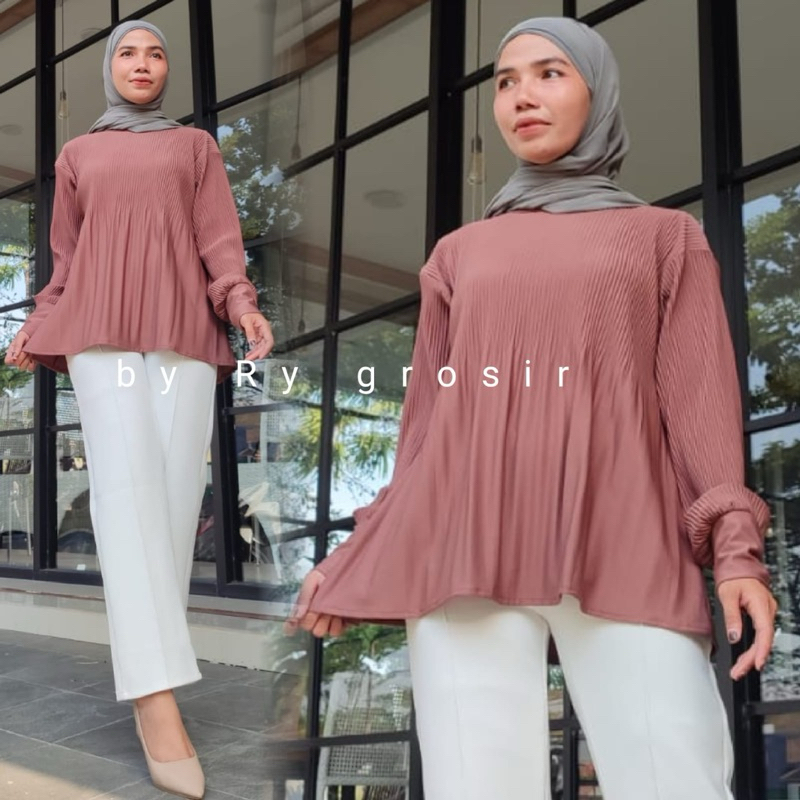 Blus Wanita Calista Plisket Premium Panjang Polos Model kekinian
