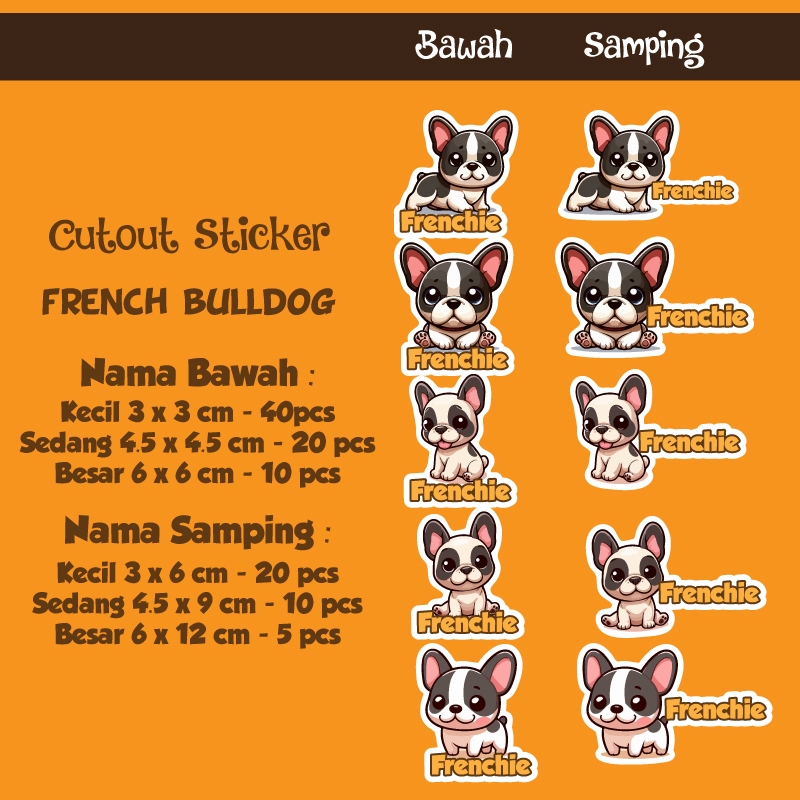 

Sticker label nama cutout French bulldog