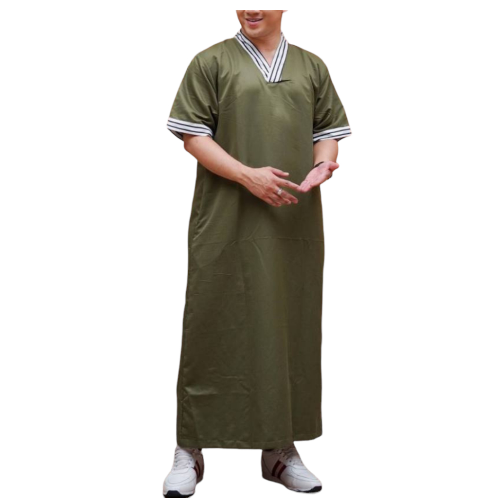 SALE JUBAH GAMIS MAROKO PRIA DEWASA LENGAN PENDEK KERAH V BAHAN KATUN