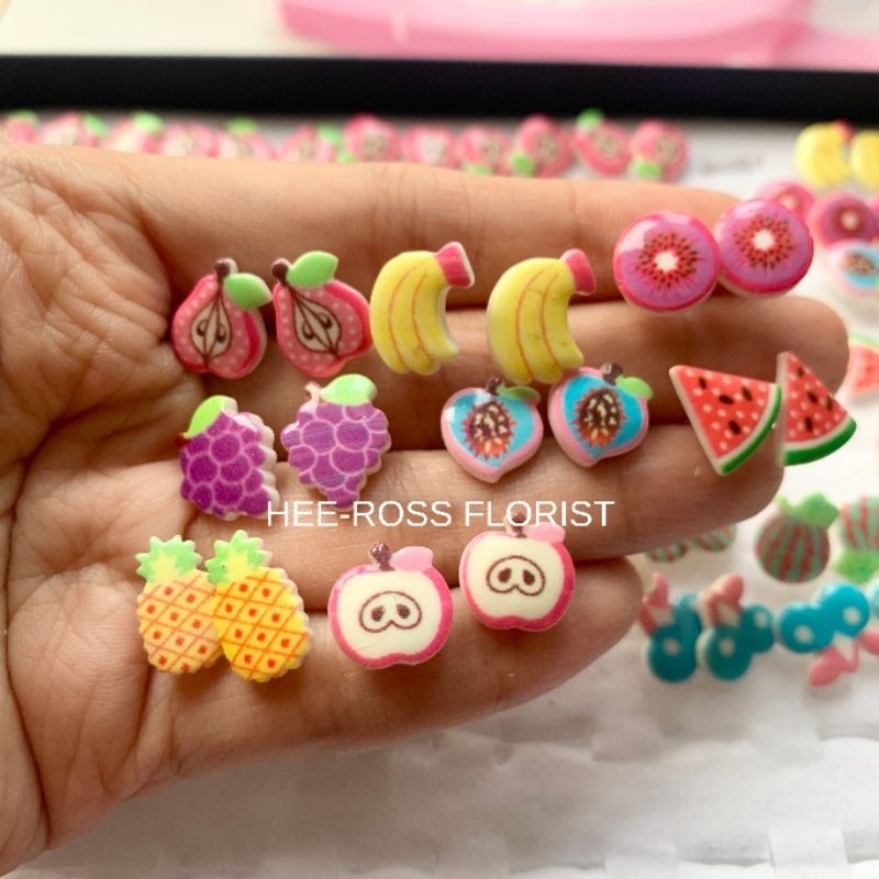 Anting tusuk plastik real fruit / anting plastik / anting tusuk / anting anti alergi / anting tusuk 