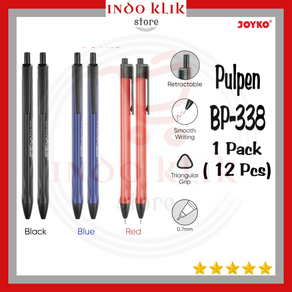 

Pulpen Joyko BP 338 Vocus / Ballpoint Vokus 0.7mm Triangular Grip / Pen tiktak Cetek Murah