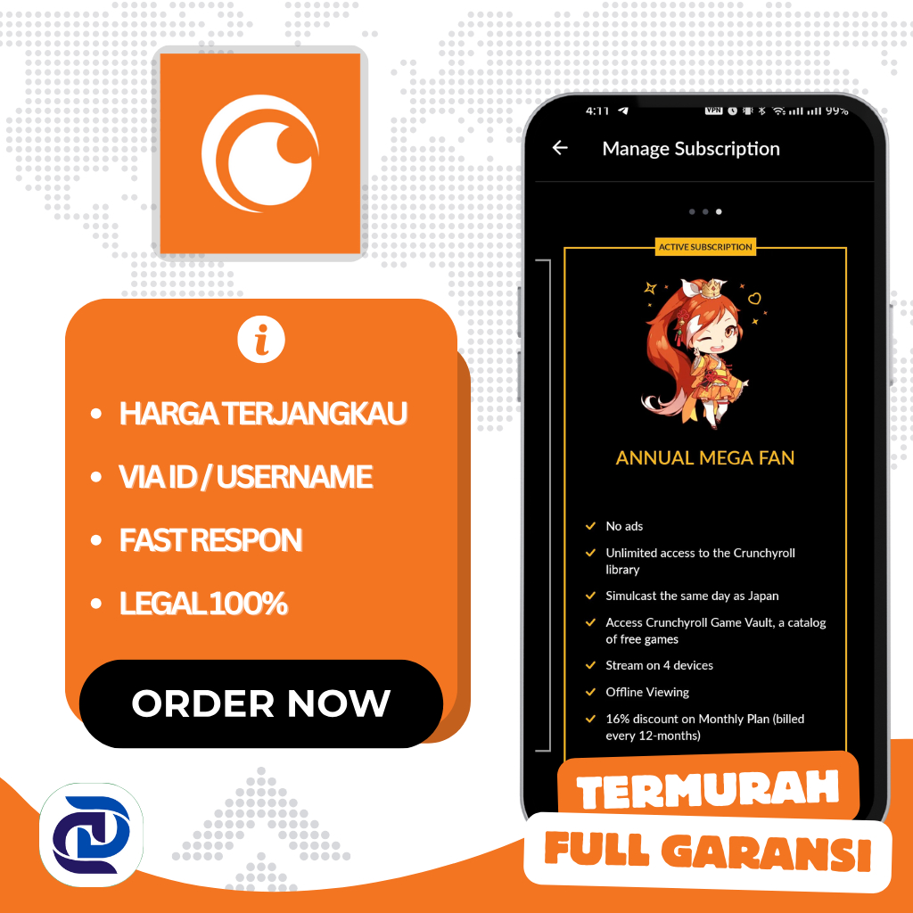 Crunchyroll Mega Fan Premium 1 Minggu