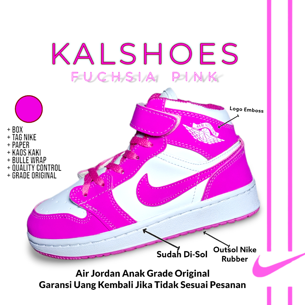 Sepatu Anak Perempuan Jordan Pink Funicia Grade Original Premium Quality Umur 3 4 5 6 7 8 9 10 Tahun