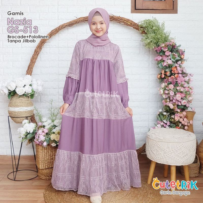 Gamis Anak Mewah Nazia Cutetrik GS-513 Bahan Poloninen-Brookat Warna Ungu  untuk Usia 4-7 tahun