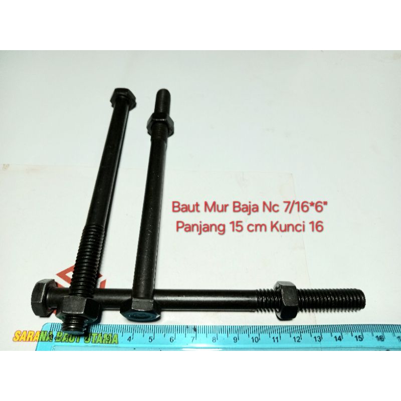 Baut Mur Baja Nc 7/16*6 inchi (15 cm) Hitam Kunci 16