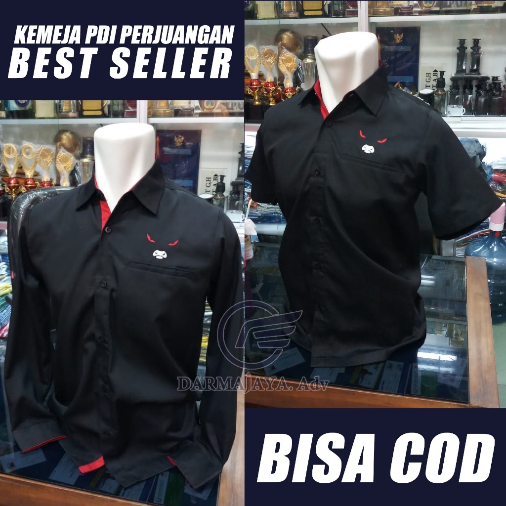 kemeja partai PDI Perjuangan hitam panjang