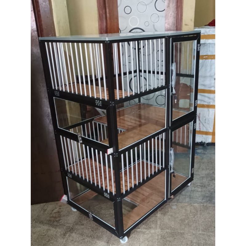 kandang kucing 2 tingkat kaca