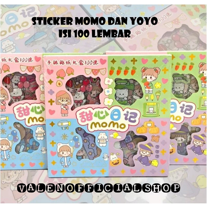

[VLN] MOMO / YOYO Stiker Mix Campur 1 Box isi 100 Lembar Stiker Aesthetic Korea Karakter Anak Cewek Waterproof Cutting Sticker