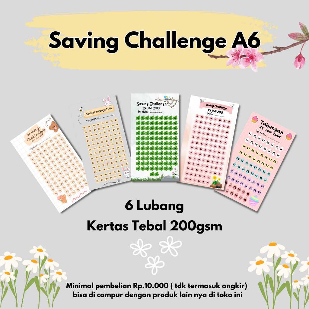 

ISI BINDER A6 / A5 6 Ring (6 Lubang) Template Challenge Menabung