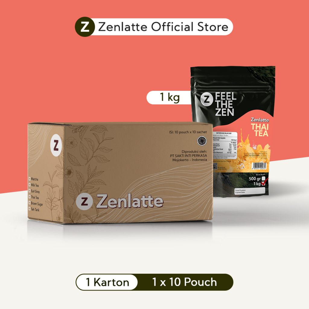 Zenlatte Thai Tea Bag 1kg - 1 Karton | Thai Tea Powder | Bubuk Thai Tea