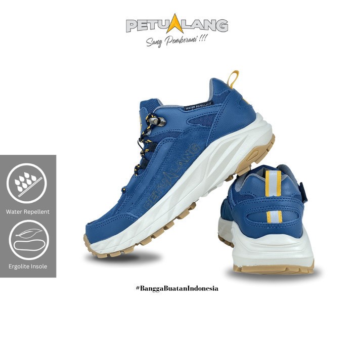 SEPATU GUNUNG PETUALANG SEMBALUN LEGION BLUE SEPATU RUNNING HIKING TRAIL OUTDOOR ANTI SLIP FULL KARE