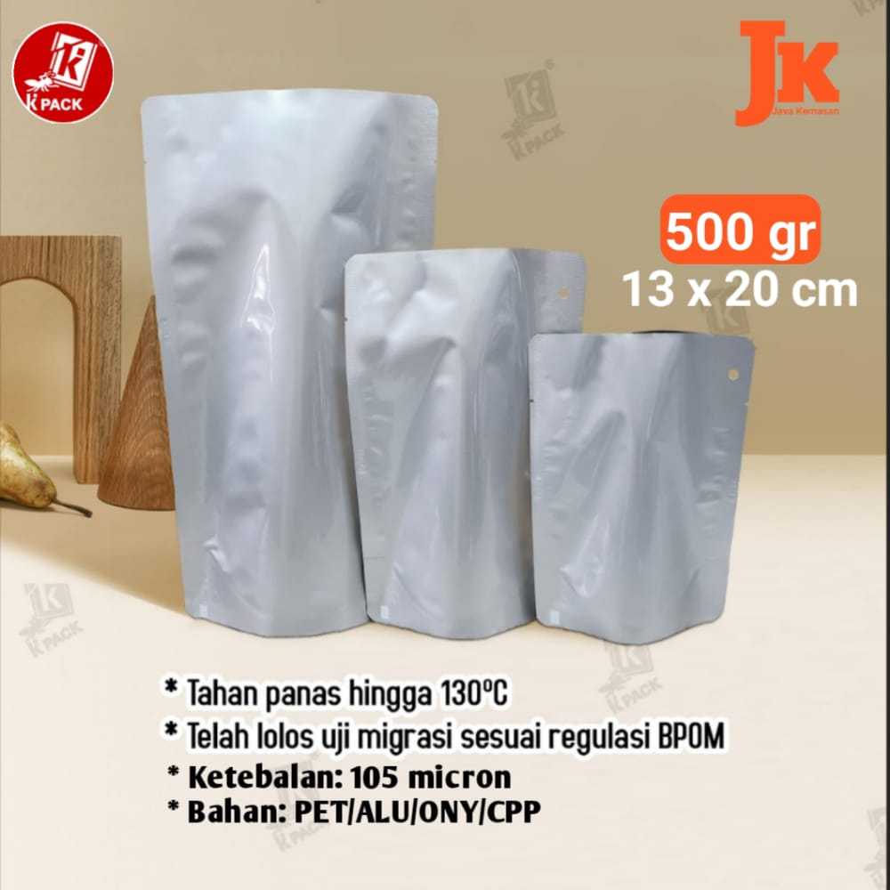 POUCH RETORTPACK 500 STANDING POUCH KEMASAN PLASTIK RETORT ALU FOIL TAHAN PANAS REBUS MICROWAVE 500M