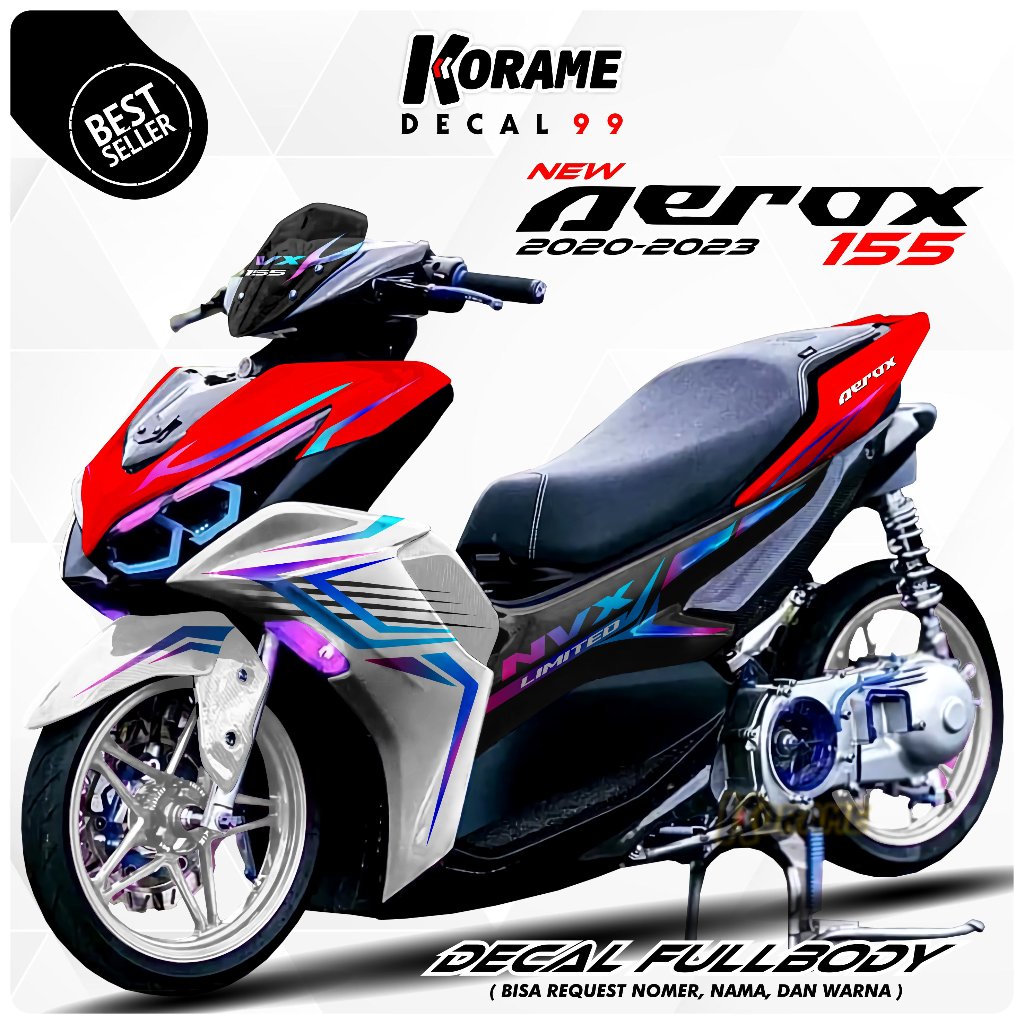Decal New Aerox 155 - Motif Grafis List Bunglon Warna Merah Putih