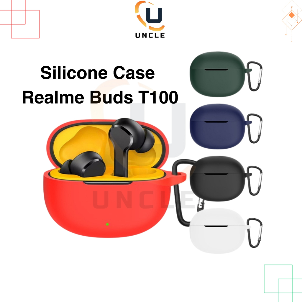 Case Casing Cover Silicone Realme Buds T100 / Realme Buds T110 + Carabiner Uncle
