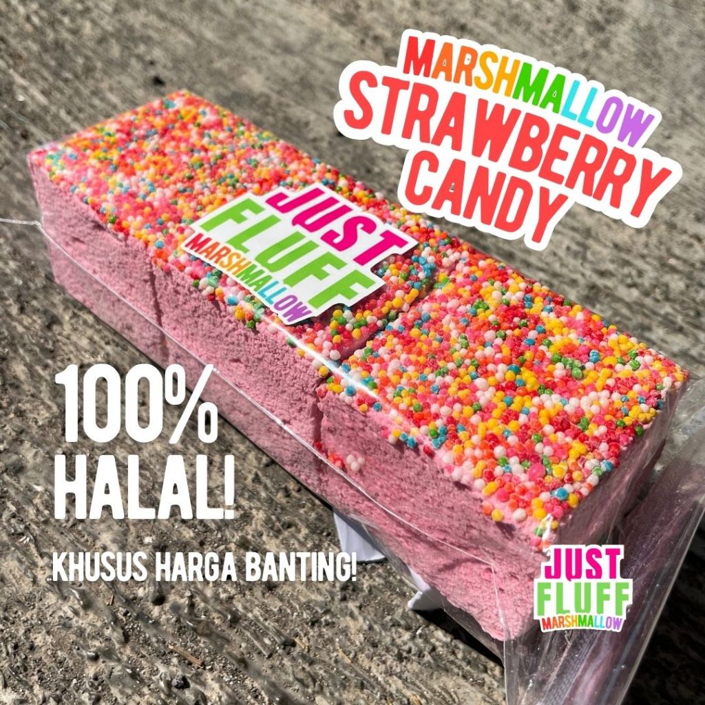 

Marshmallow JustFluff Strawberry Candy [HALAL] [3 KOTAK] Gourmet Marshmallow JustFluff