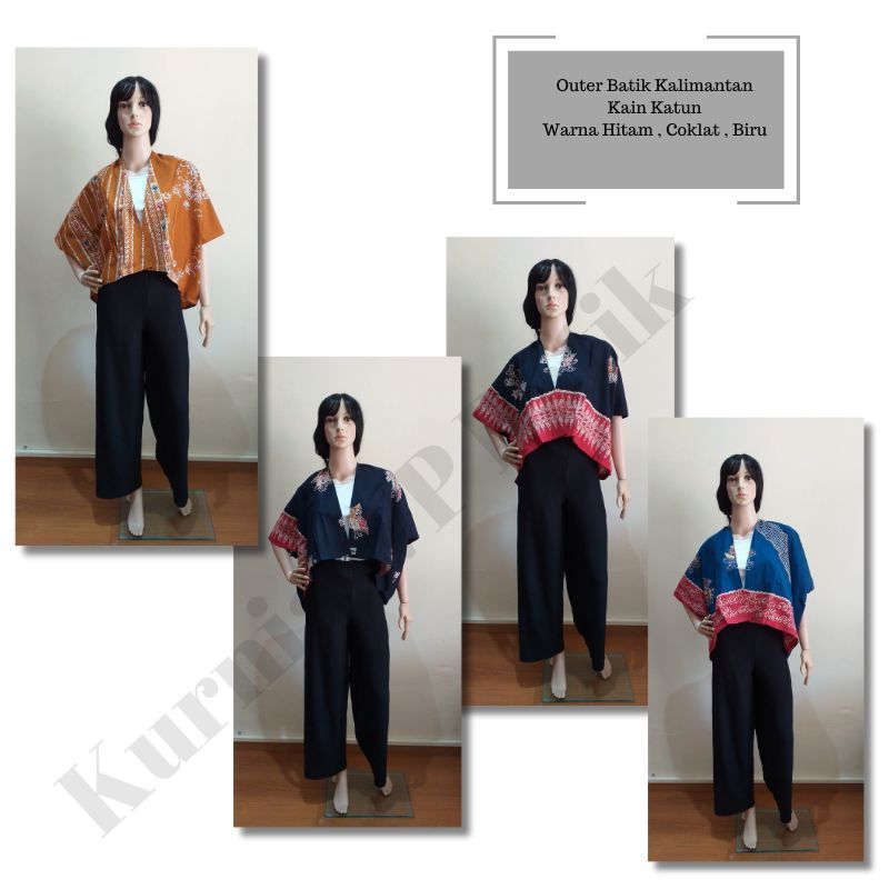 Outer batik kalimantan Motif Pakis Karamunting Rebung . All size fit to 110cm warna Coklat Biru Hita