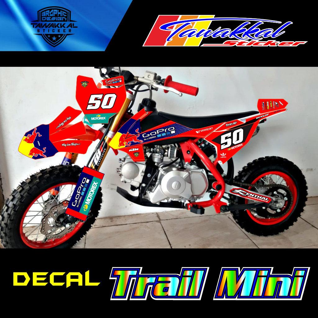 Sticker Decal Untuk Motor Trail Mini 50cc Type MC58, RXK, JAGUAR Dengan Motif Desain R3d8ull