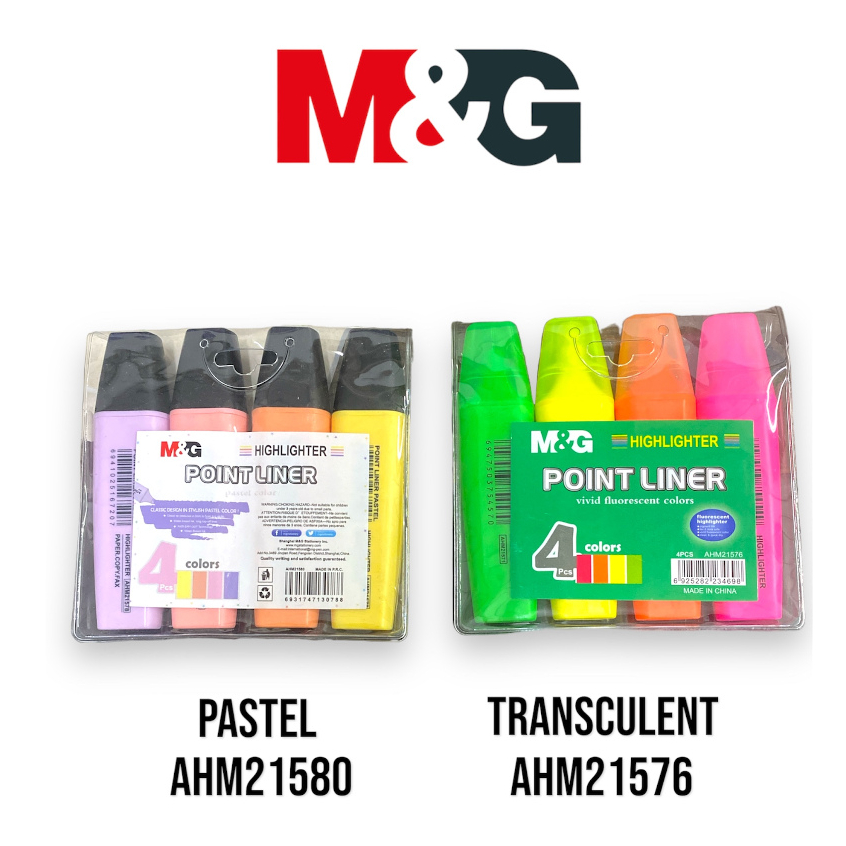 

Set 4 Highlighter Point Liner M&G Pastel & Flourescent Penanda Tulisan #AHM21580 & #AHM21576 - Set 4