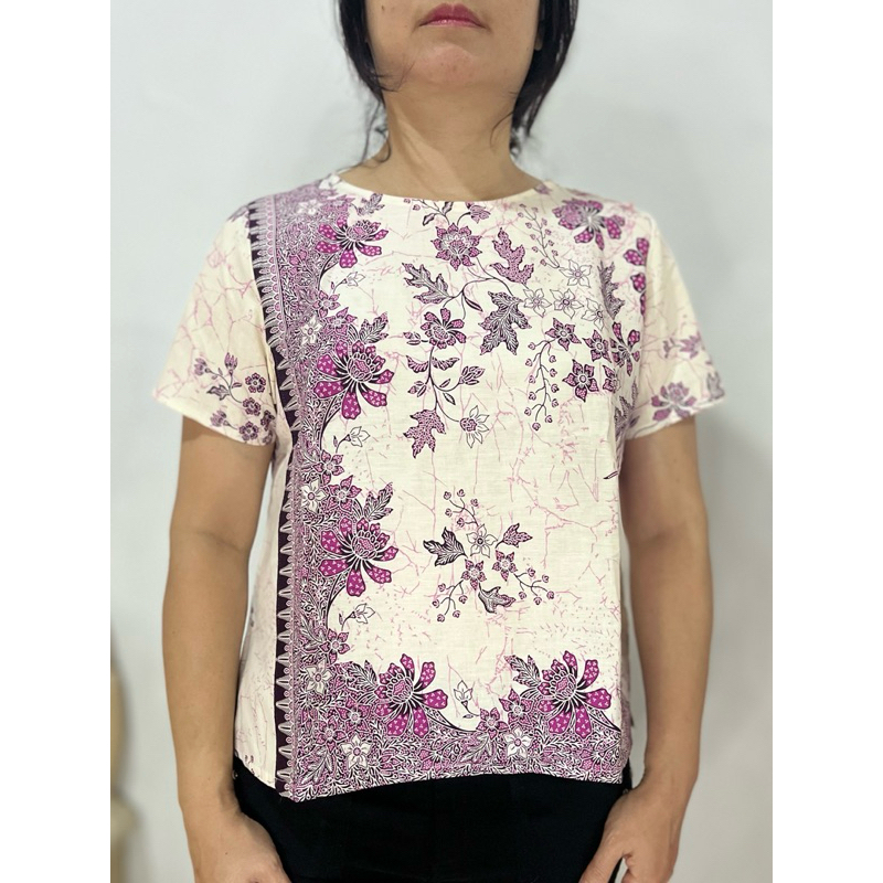 Blouse Batik Katun Putih Motif Bunga