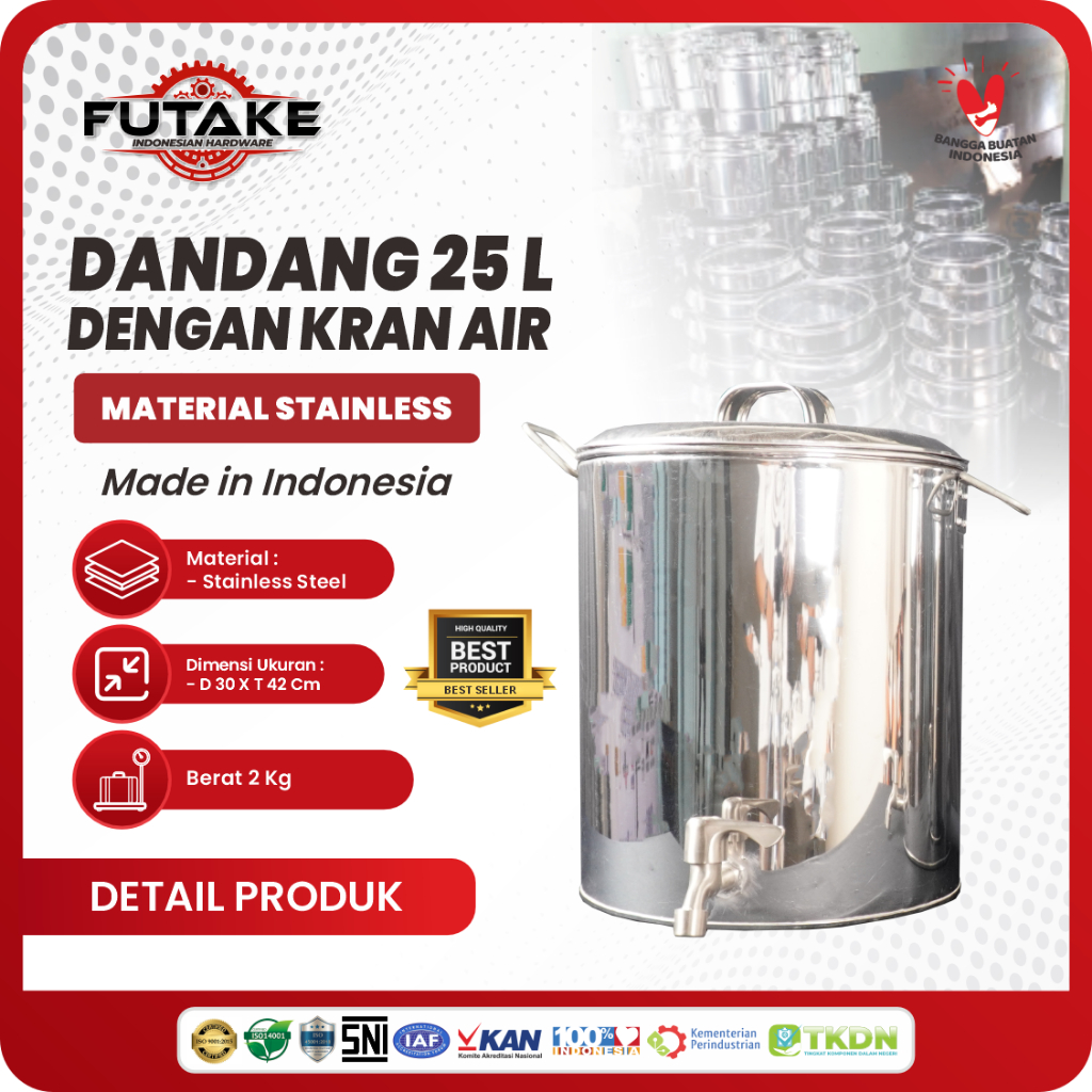 PANCI PENAMPUNG AIR DANDANG REBUS TEMPE DANDANG TABUNG ES PUTER DENGAN KRAN AIR KAPASITAS 25 LITER