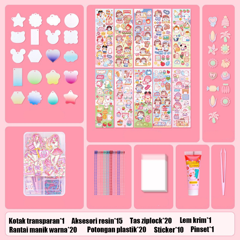 

YUH Lem krim Guka Set DIY Keychain Set Kartun Sticker Gantungan Kunci Akrilik