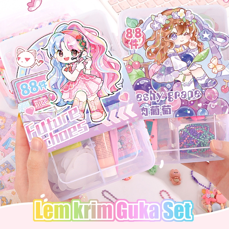 

Lem krim Guka Set DIY Keychain Set Kartun Sticker Gantungan Kunci Akrilik