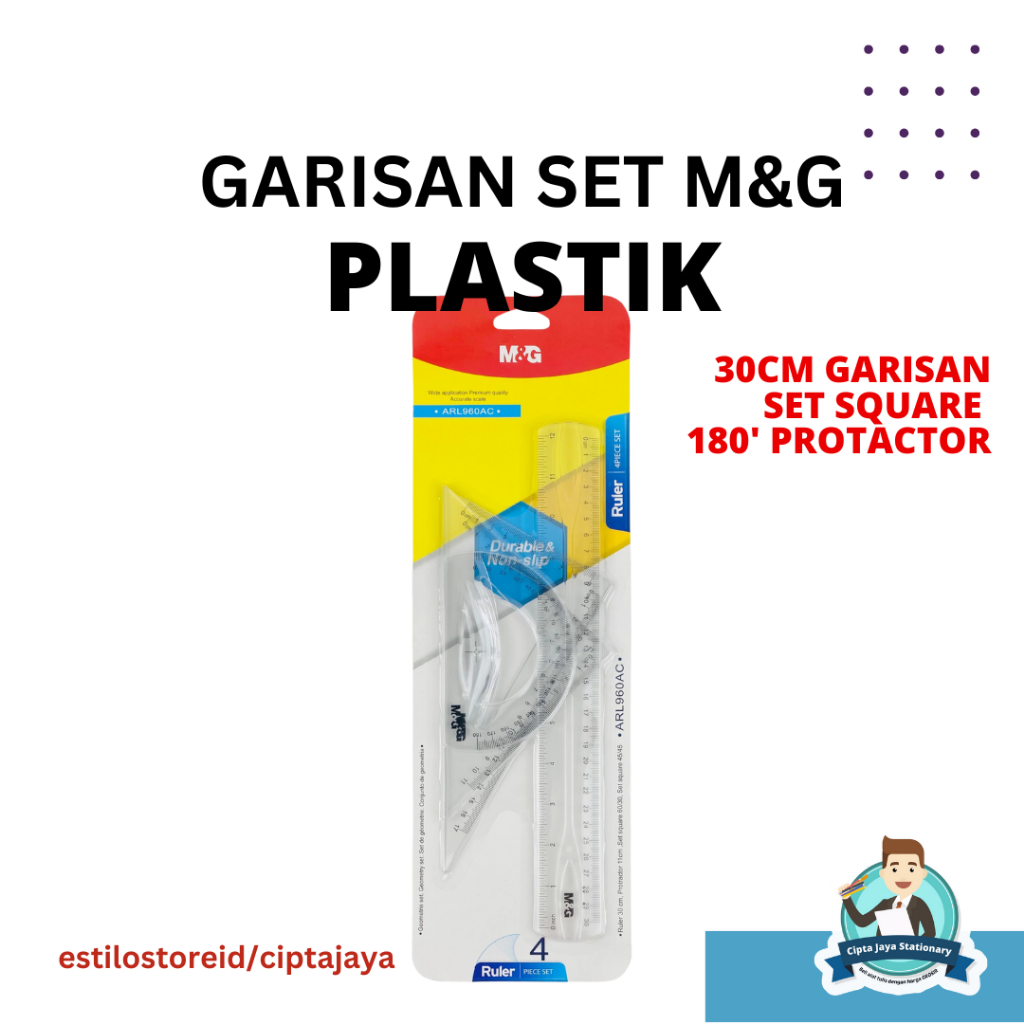 

M&G RULER SET ISI 4 / GARISAN SET M&G ARL960AC SET SQUARE PROTACTOR / BVUSUR DERAJAY