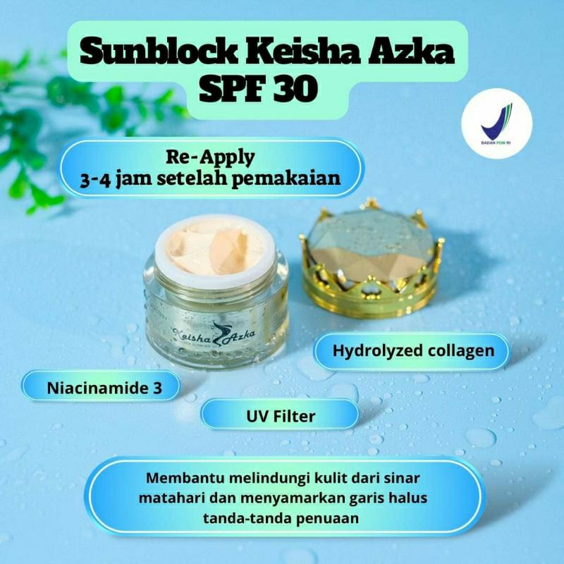 COD sunblock Keisha Azka spf 30 PA++ menjaga kulit wajah dari sinar uv
