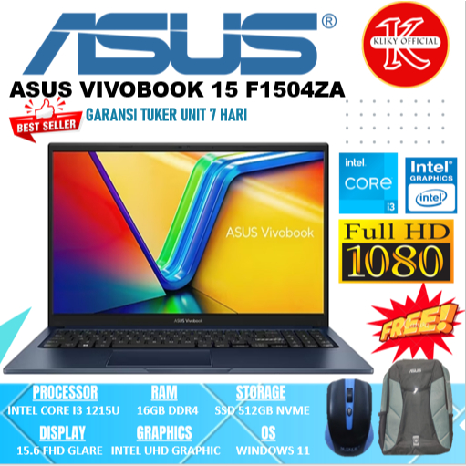 Laptop Kerja Asus Vivobook 15 F1504ZA Intel Core i3 Gen 12 Ram 16 GB ssd 512 GB Terbaru