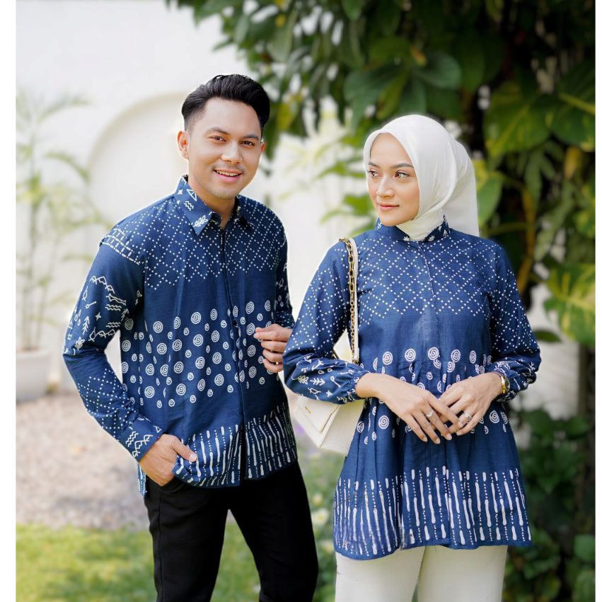 BATIKKU - Couple Baju Batik Atasan Kerja Kantor Motif Jaring Warna Navy Pink Hijau Mint Terbaru || K