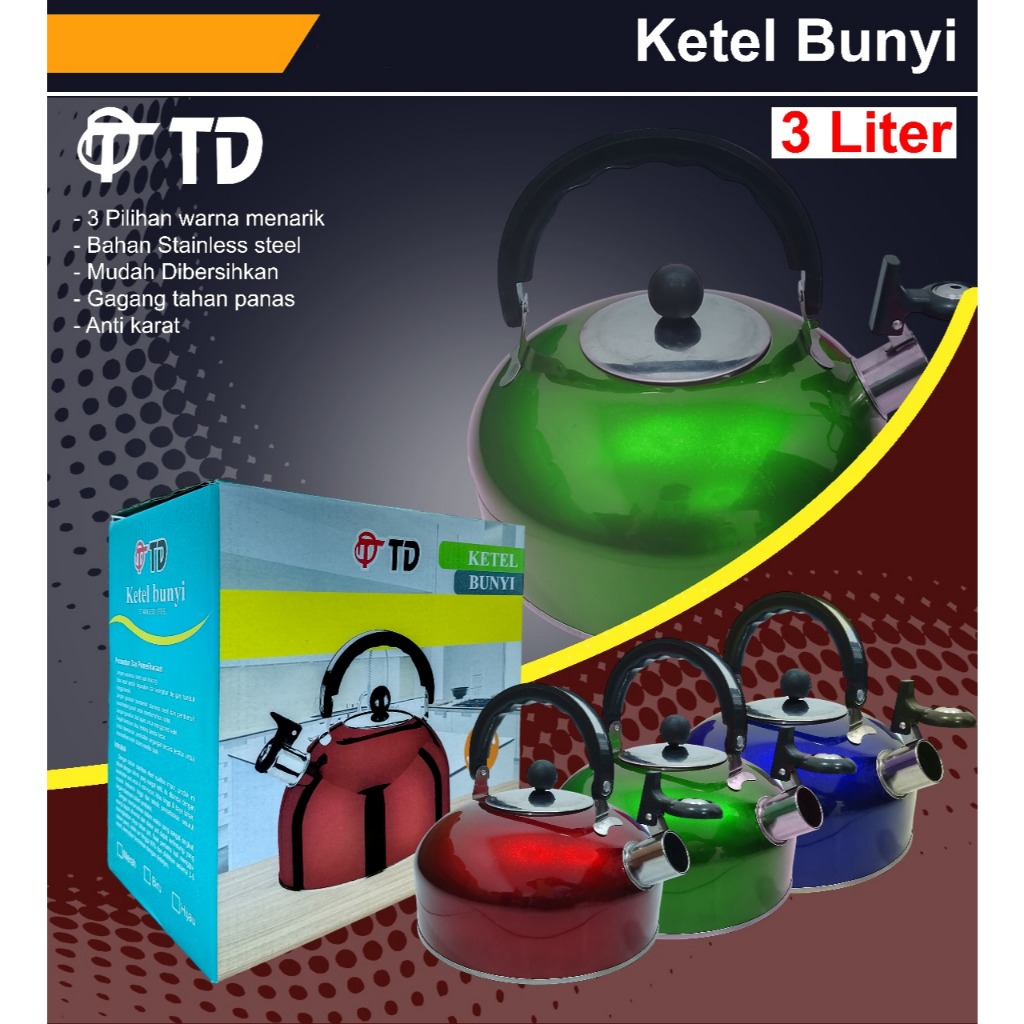 Teko Siul TD 3, 5 Liter Warna Polos / Ketel Bunyi Penghangat Pemanas Air Anti Karat
