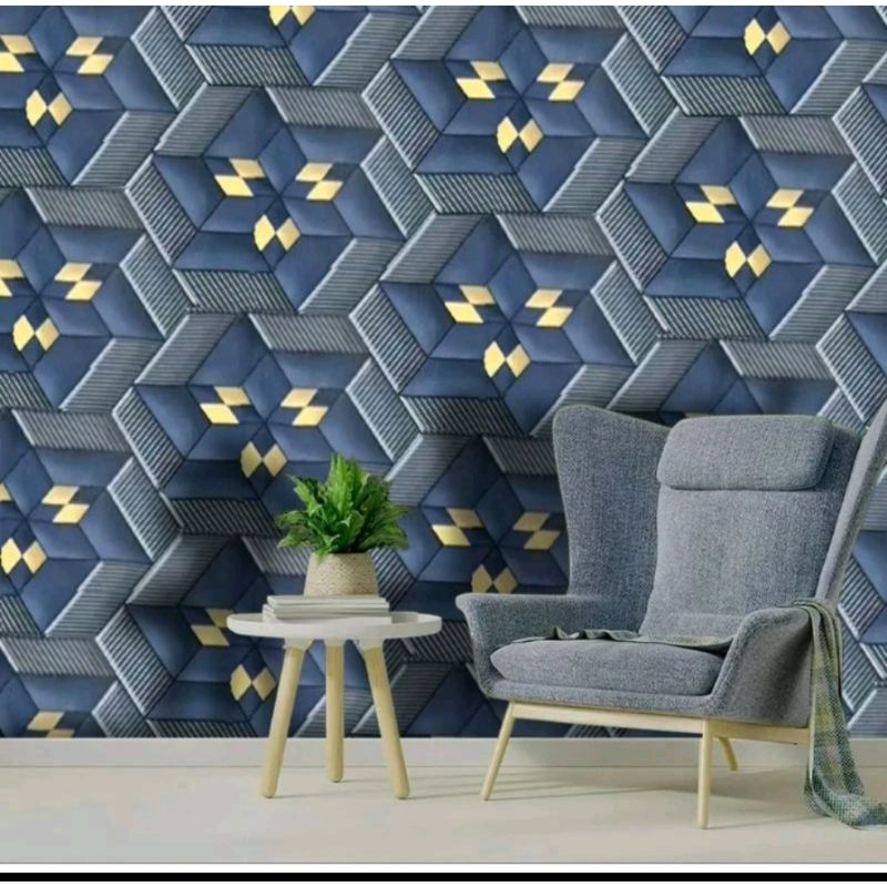 Wallpaper Sticker Dinding Cakra 3D Biru Dekorasi Dinding Ruang Tamu Kamar Tidur Mewah Elegan Kekinia
