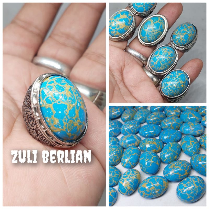 Cincin batu pirus mesir royal blue urat emas ceplok kuro jumbo jenong