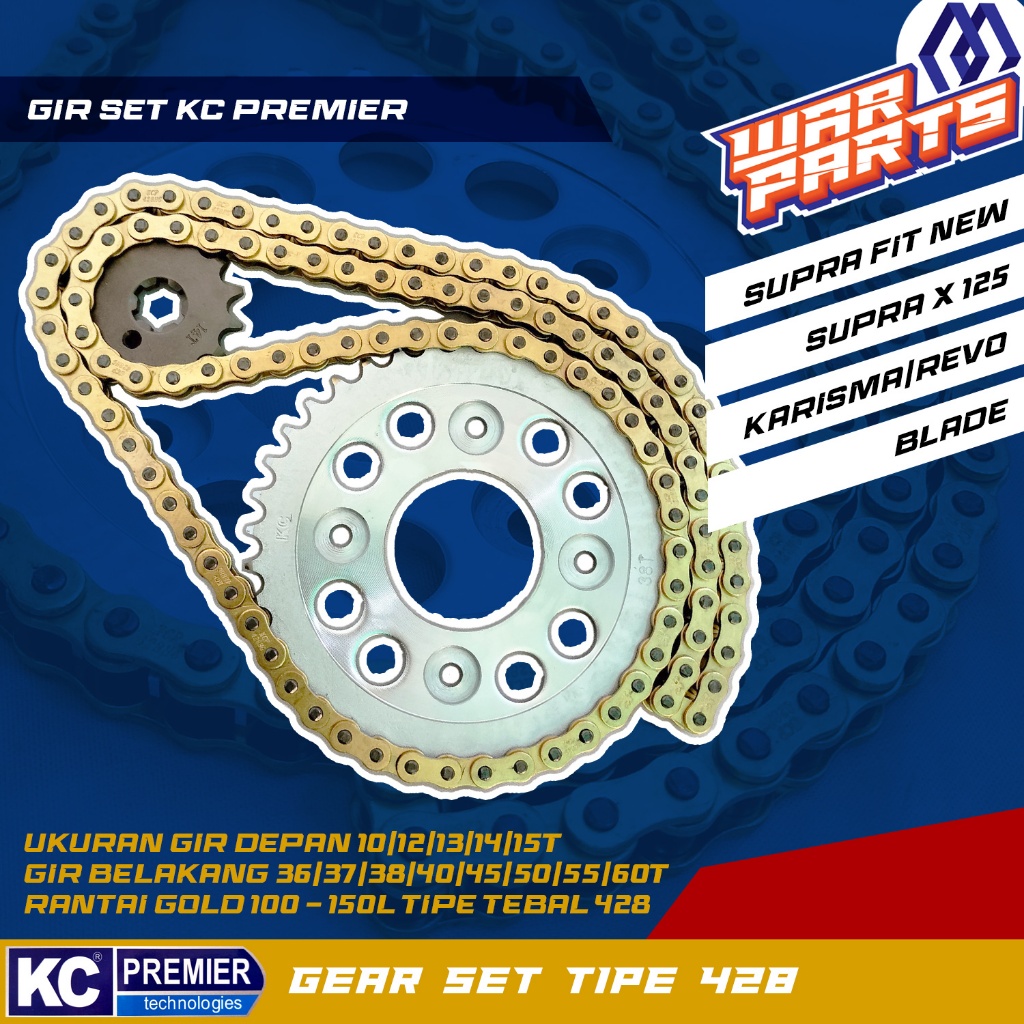 GEAR SET GIRSET SUPRA FIT NEW, SUPRA X125, KARISMA, BLADE, REVO ABSOLUTE UKURAN DEPAN 10/12/13/14/15