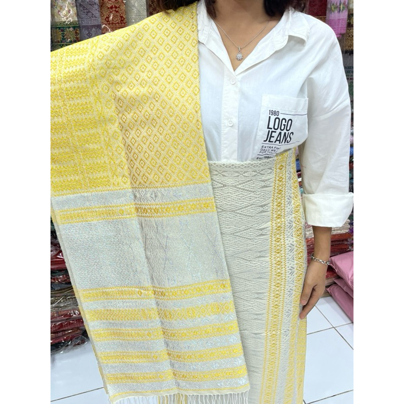 Tumtuman Tanpa Sambung Benang Kristal Songket Pengantin Gold Kepala Putih